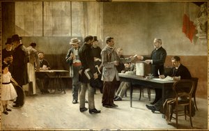 الاقتراع العام مركز اقتراع عام 1891. لوحة لألفريد برامتوت (1852-1894) 1891 ليه ليلاس ، دار البلدية بواسطة ألفريد هنري براموت