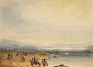 قافلة على نهر بلات ، حوالي عام 1837 (ألوان مائية على ورق)