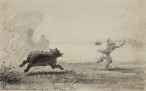 طارد فونتنيل من قبل دب أشيب ، حوالي عام 1837 (قلم وحبر وغسل على ورق) بواسطة ألفريد جاكوب ميلر