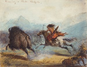 أنثى هندية تركض جاموسًا ، حوالي 1858-60 (ألوان مائية على ورق) بواسطة ألفريد جاكوب ميلر