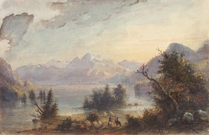 مشهد البحيرة ، جبال روكي ، حوالي عام 1837 (ألوان مائية على ورق) بواسطة ألفريد جاكوب ميلر