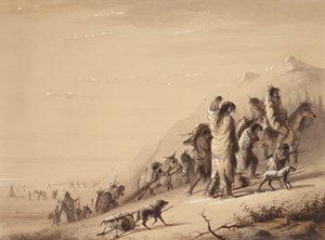 هنود الأفعى المهاجرون ، حوالي عام 1837 (قلم وحبر وغسل وغواش على ورق) بواسطة ألفريد جاكوب ميلر