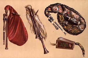 مزمار القربة: أربعة منها Cornemuse و Calabrian و Musette ، من "الآلات الموسيقية" (الليثو الملون)