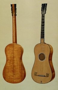 غيتار من صنع أنطونيو ستراديفاريوس (1644-1737) ، من "الآلات الموسيقية" (الليثو الملون) بواسطة ألفريد جيمس هيبكنز
