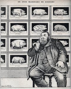 تاجر خنازير كبير - كارتون في "Le Cochon ، تذكارات نورماندي" 1898 بواسطة ألفريد لو بيتيت