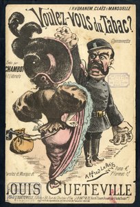 Illustration of Alfred Le Petité (1841-1909) in “” Chanson illustree””, circa 1900 - Vouvous du tabac. Louis Gueteville - Smoking, Tobacco بواسطة ألفريد لو بيتيت