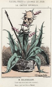 Le Cactus Spineux: رسم كاريكاتوري عن لويس تشارلز ديليسكلوز (1809-1871) - مريض. من 16/01/1871 في "زهور اليوم وفاكهة وخضار" بواسطة ألفريد لو بيتيت