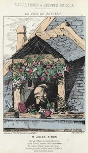 Le Peas de Fragreur: رسم كاريكاتوري عن Jules Simon (1814 - 1896) - مريض. من 12/01/187 في "زهور اليوم ، فواكه وخضروات" بواسطة ألفريد لو بيتيت