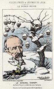 Le Perce-Neige: رسم كاريكاتوري عن الجنرال أنطوان ألفريد أوجين تشانزي (1823 - 1883) - مريض. من 15/1/1871 في "زهور اليوم وفاكهة وخضار" بواسطة ألفريد لو بيتيت