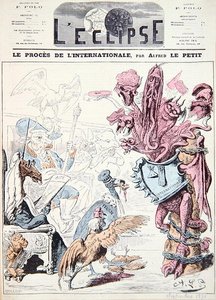 'Le Proces de l'Internationale' ، الغلاف الأمامي لمجلة 'L'Eclipse' ، سبتمبر 1871 (لون ليثو) بواسطة ألفريد لو بيتيت