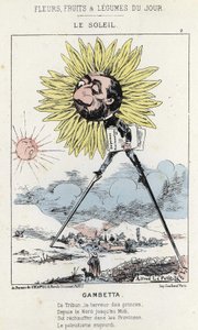 Le Soleil (عباد الشمس): كاريكاتير عن جامبيتا (1838 - 1882) - مريض. من 12/01/1871 في "زهور اليوم وفاكهة وخضار" بواسطة ألفريد لو بيتيت