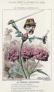 The Rosier des Battailles: رسم كاريكاتوري عن الجنرال فيدربس - مريض. من 20/01/1871 في "زهور اليوم وفاكهة وخضروات". بواسطة ألفريد لو بيتيت