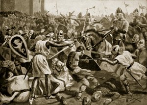 أخذ روبرت سجينًا في Tinchebral ، 1106 ، رسم توضيحي من "قصة هتشنسون للأمة البريطانية" ، ج .2020 بواسطة ألفريد بيرس