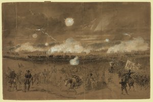 فيلق Couch يشكل خط معركة في الحقول في Chancellorsville لتغطية انسحاب الفيلق الحادي عشر الذي يهرب بشكل مخزي.