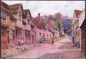 Houses formerley occupied by weavers, Kersey, Suffolk, from The Cottages and the Village Life of Rural England published by Dent & Sons Limited بواسطة ألفريد روبرت كوينتون