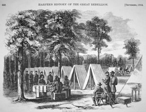 جنود بنسلفانيا يصوتون في مقر جيش جيمس في سبتمبر 1864 ، من "هاربر ويكلي" ، 29 أكتوبر 1864 (نقش)