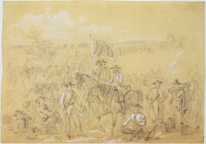 أول فرسان فرجينيا في توقف ، من "هاربر ويكلي" ، 27 سبتمبر 1862 (قلم رصاص وأبيض الصين على ورق)