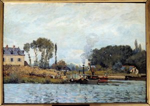 قارب في قفل بوجيفال لوحة لألفريد سيسلي (1839-1899) 1873 شمس. 0،46x0،65 م باريس ، متحف دورسيه بواسطة الفريد سيسلي