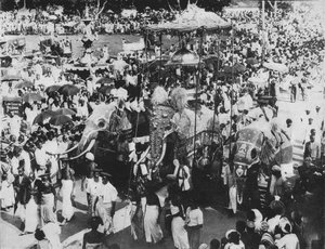 الفيل المقدس في موكب Perahera ، كاندي ، سيلان ، c1890 ، 1910 بواسطة لوحة ألفريد ويليام أماندوس
