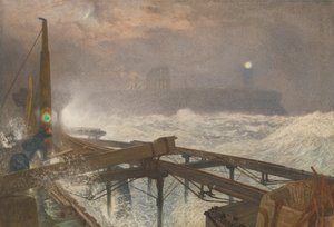 رصيف Tynemouth - إضاءة المصابيح في Sundown بواسطة ألفريد ويليام هانت