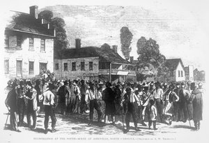 التسجيل في الجنوب ، مشهد في أشفيل ، نورث كارولينا ، من Harper's Weekly ، 28 سبتمبر 1867 (نقش) (صورة بالأبيض والأسود) بواسطة ألفريد وردزورث (بعد) طومسون