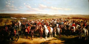 زيارة الأمير ألبرت (1819-1861) للإمبراطور نابليون الثالث (1808-1873) على مرتفعات بالقرب من بولوني ، 8 سبتمبر 1854 (زيت على قماش) بواسطة ألفريد دي براديس
