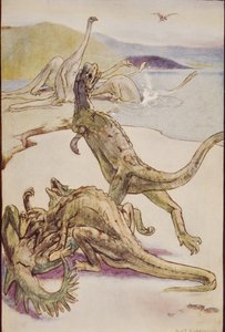 مشهد من حقبة الميزوزويك يُظهر Deinotheria ، رسم توضيحي من `` The Outline of History 