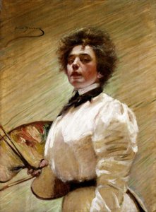 صورة شخصية مع لوحة ، كاليفورنيا. 1906. بواسطة أليس بايك بارني