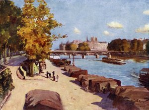 باريس: نهر السين و Ile de la Cite من Pont du Carrousel (لون ليثو) بواسطة ألان ستيوارت