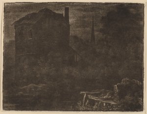 منظر ليلي مع House and Church Spire ، ربما ج. 1660. بواسطة ألارت فان إيفردنغن