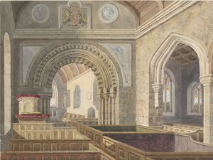 داخل كنيسة لونجدون: رسم بالألوان المائية ، بدون تاريخ [ج 1842] بواسطة ألين إدوارد إيفريت