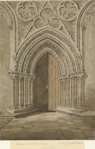كاتدرائية ليتشفيلد - المدخل الغربي: رسم بني داكن أحمر - بني ، 27 أغسطس 1842 بواسطة ألين إدوارد إيفريت
