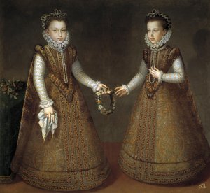 إنفانتاس إيزابيل كلارا يوجينيا (إيزابيل كلير أوجيني داتريش) (1566-1633) وكاثرين ميشيل من إسبانيا (1567-1597) (كاثرين ميشيل من النمسا) بقلم سانشيز كويلو ، ألونسو (1531-1588) ، كاليفورنيا. 1575 - زيت على قماش بواسطة ألونسو سانشيز كويلو