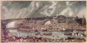 View of the city of Seville (Spain) Painting attributed to Alonso Sanchez-Coello (Sanchez Coello) (circa 1531-1588) End of the 16th century