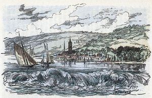 منظر لحفرة المد والجزر لنهر السين في Caudebec-en-Caux (Caudebec en Caux) في Seine Maritime ، نورماندي (تجويف المد والجزر لنهر السين في Caudebec en Caux ، نورماندي) نقش من "" La Nature et l