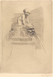 نافورة صغيرة ، طفل يلعب على نافورة Grotesques الصغيرة ، طفل يلعب على الأقنعة. بواسطة ألفونس ليجروس