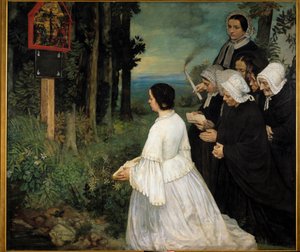 تتجمع نساء فوتو السابقين (في الأزياء التقليدية للبريتونيين؟) أمام فوتو سابق. رسم لألفونس ليجروس (1837-1911) 1860 صن. 1.74x1.97 م ديجون ، متحف الفنون الجميلة بواسطة ألفونس ليجروس