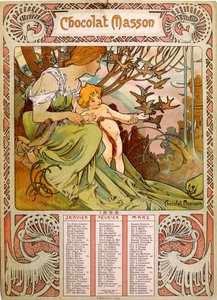 تقويم شوكولا ماسون يتضح من موتشا (1860-1939). رسام تشيكي بالفن الحديث بواسطة ألفونس موشا