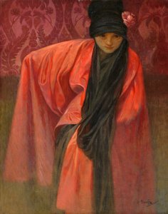 Girl in Red par موتشا ، ألفونس ماري (1860-1939) ، ج. 1914 - تمبرا على قماش ، 60.5 × 47 - مجموعة خاصة بواسطة ألفونس موشا