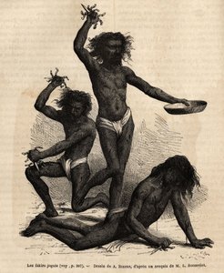 Joguis fakirs ، في معرض بوبال ، متسولون دينيون يكادون أن يعروا ويتناثر شعرهم ، يتجولون وهم يصرخون ويؤدون نوعًا من الرقص المروع ، حاملين خنجرًا طويلًا مزينًا بسلسلة من الصلب ، ويغرقون الهلوسة في الصدر بواسطة ألفونس ماري دي نوفيل