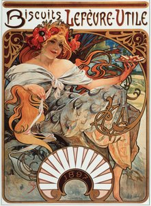 ملصق إعلاني لألفونس موكا (1860-1939) للبسكويت "Lefevre-Utile" ، 1897 - ملصق إعلاني لألفونس موكا ل Lefevre Utile Biscuits ، 1897 Dim 44x61 cm - مجموعة خاصة