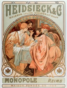ملصق إعلاني لـ "" Heidsieck and co "" Maison de Champagne Charles Heidsieck، lithography by Alphonse Mucha (1860-1939) 1901 - ملصق إعلاني لشركة Heidsieck Champagne، 1901 - Sun 49x
