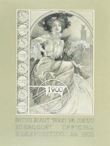 مأدبة رسمية لمعرض باريس الدولي 1900. تصميم لقائمة الطعام. بواسطة ألفونس موشا