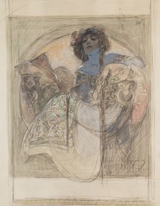 امرأة جالسة - دراسة لملصق ، 1897 بواسطة ألفونس موشا