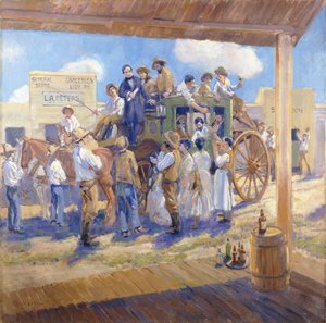 الحاكم بورنيت يسلم ميثاق الدولة إلى سان خوسيه ، كاليفورنيا ، حوالي عام 1925 (زيت على قماش) بواسطة ألسون سكينر كلارك