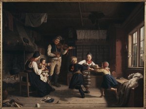 مساء الأحد في مزرعة في دالارنا ، بواسطة Lindegren ، أماليا (1814-1891). زيت على قماش بواسطة أماليا لينديجرين