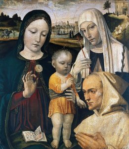 مادونا والطفل ، سانت كاترين من سيينا وراهب كارثوسي ، ج. 1490. بواسطة أمبروجيو بيرجوجنون