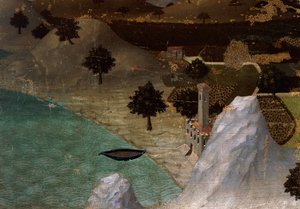 قلعة على شاطئ البحيرة ، بواسطة Ambrogio Lorenzetti (1290-ca 1348) ، تمبرا على خشب ، 22،5x33 سم بواسطة أمبروجيو لورنزيتي
