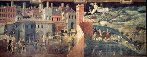 The effects of good and bad government on the city and the country. Detail of the city. Fresco by Ambrogio Lorenzetti (1290-1348) بواسطة أمبروجيو لورنزيتي