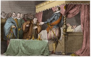 هنري الثالث (1551-1589) ، ملك فرنسا ، يعترف على فراش الموت هنري نافار (هنري الرابع) كخليفة شرعي له - سان كلاود ، 2 أغسطس